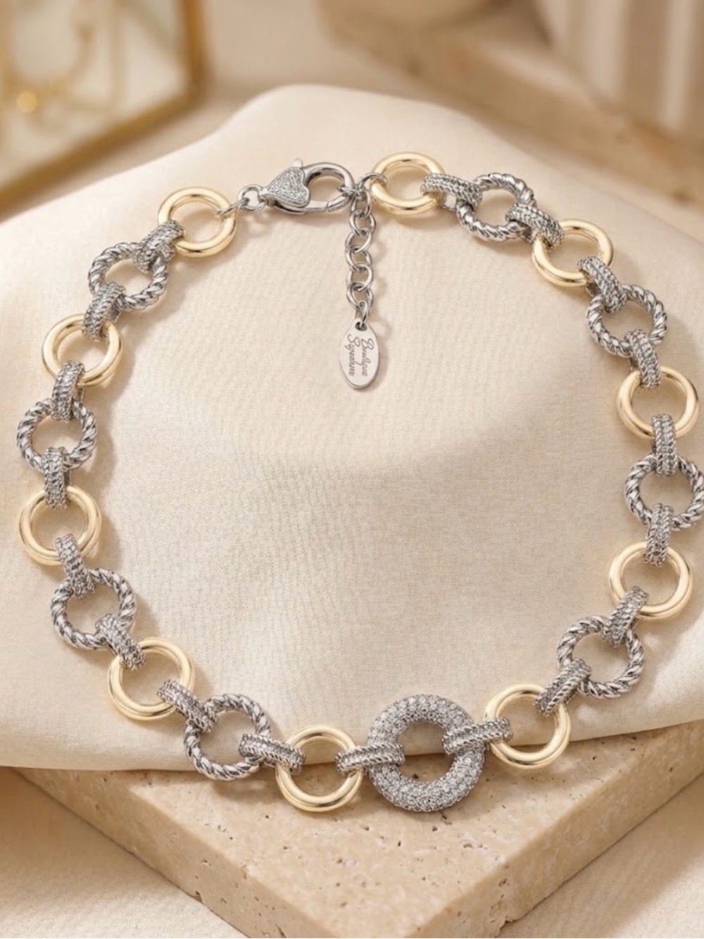 Signature Collection Two-Tone Pavé Crystal Link Collar Necklace